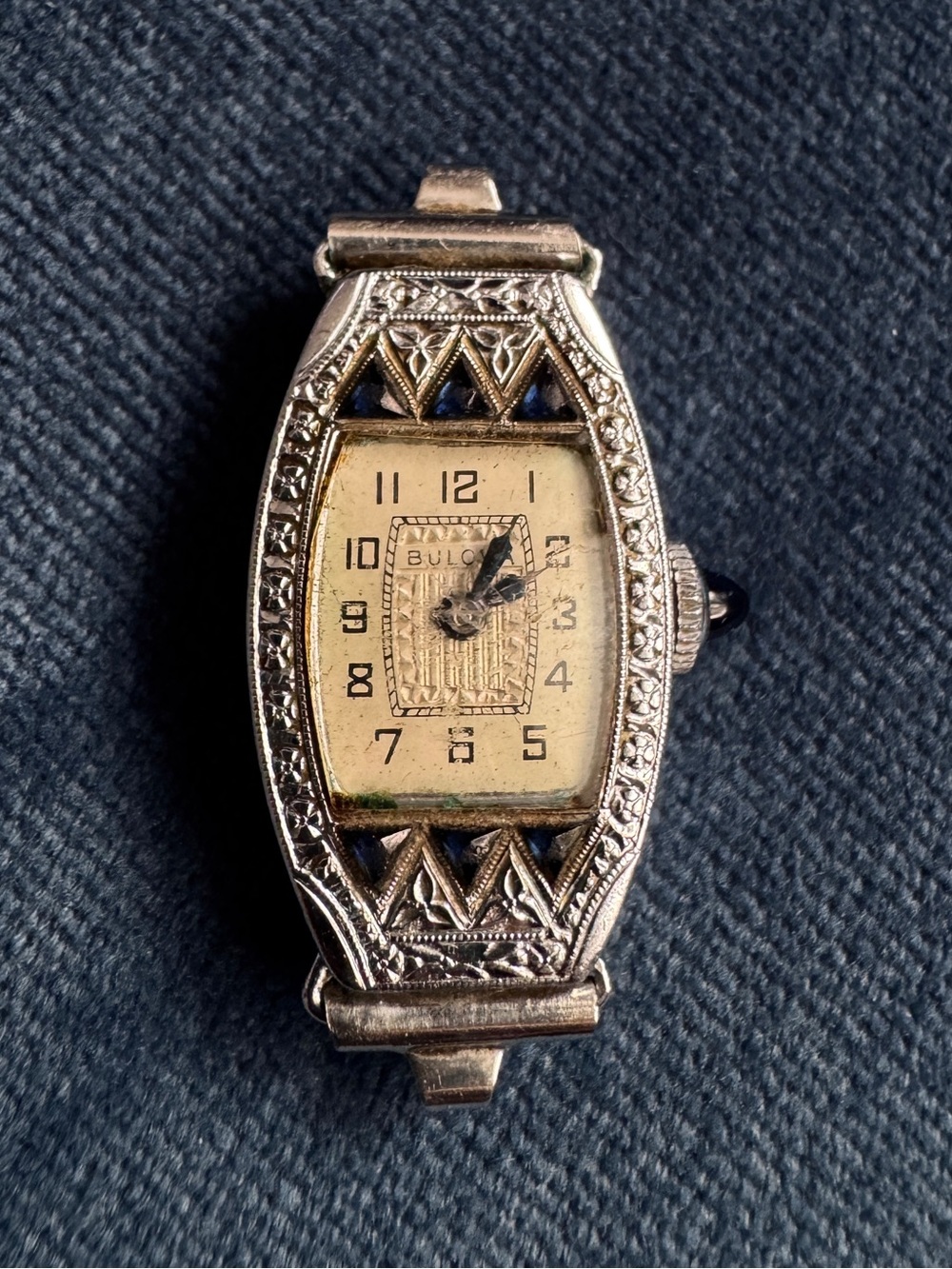 ART DECO BULOVA 1924 GOLD FILLED & SAPPHIRE MISS LIBERTY Case manual Wind Watch
